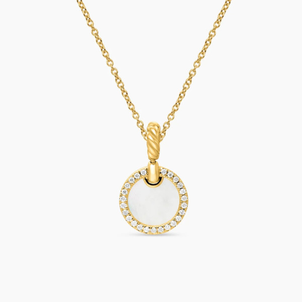 David Yurman 17.8mm Gold Round Mother-of-Pearl Diamond Necklace