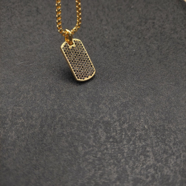 David Yurman Gold Tone Pav&Atilde;&copy; Black Diamond Tag Necklace