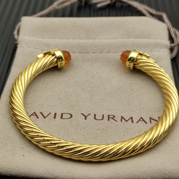 David Yurman 7mm Gold-Tone Cable Cuff Bracelet Champagne Diamonds