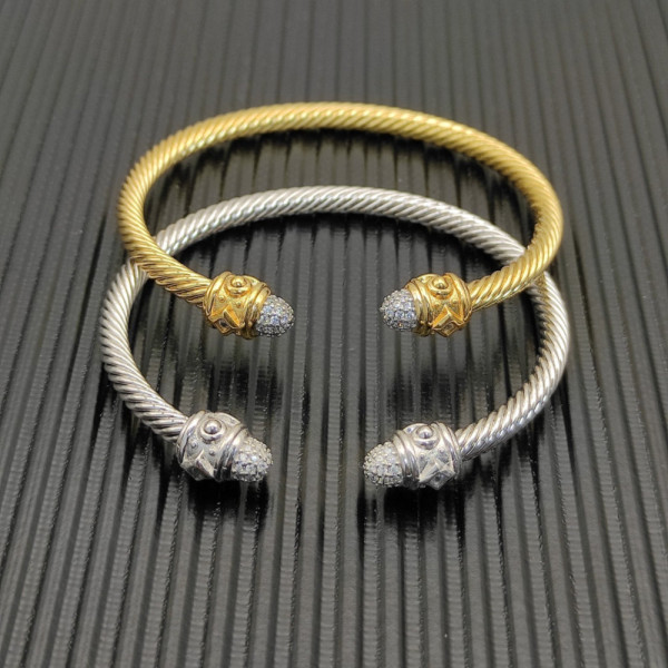 David Yurman Gold 4mm Pav&Atilde;&copy; Diamond Geometric Edge Bracelet, Fits Wrist Sizes 16&acirc;20cm