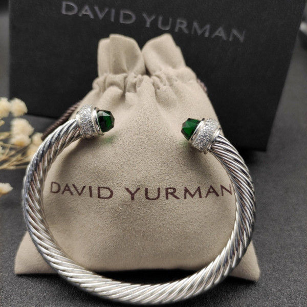 David Yurman 7mm Full Pav&Atilde;&copy; Deep Green Diamond Cable Bracelet