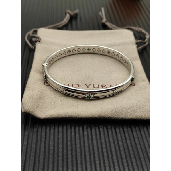 David Yurman 8mm Silver Pav&Atilde;&copy; Green Diamond Renaissance Band Bracelet