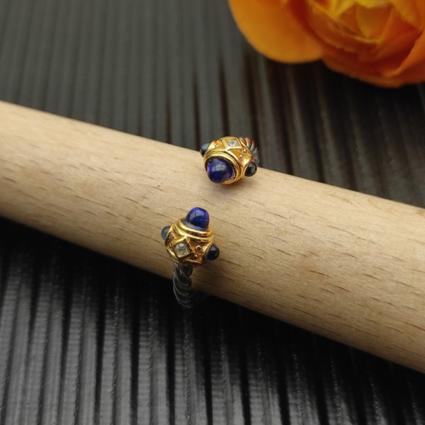 David Yurman 2.3mm Gold and Silver Renaissance Blue Chalcedony Pav&Atilde;&copy; Diamond Ring