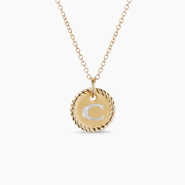 David Yurman Gold Diamond Initial C Disc Pendant Necklace