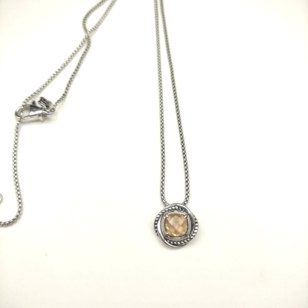 David Yurman 7mm Cable Twist Square Champagne Diamond Pendant Necklace, 1.5mm Chain, Length 45cm + 5cm