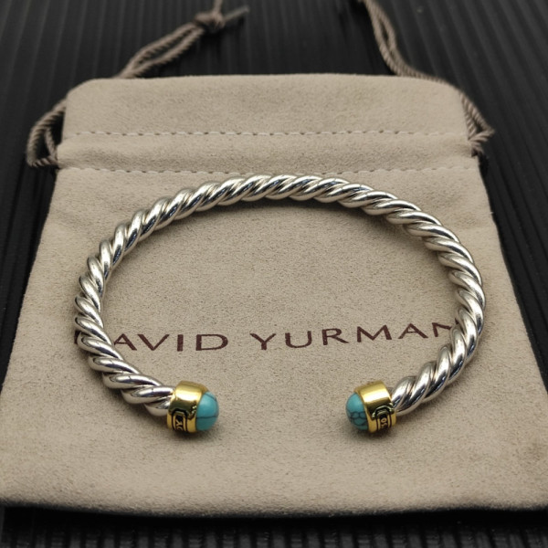 David Yurman 6mm Gold and Silver Turquoise Cable Cuff Bracelet