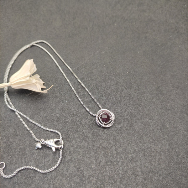 David Yurman 7mm Cable Twist Square Purple Diamond Pendant Necklace, 1.5mm Chain, Length 45cm + 5cm