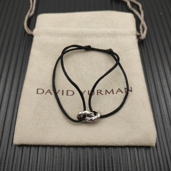 David Yurman Black Double Ring Sterling Silver Nylon Cord Bracelet