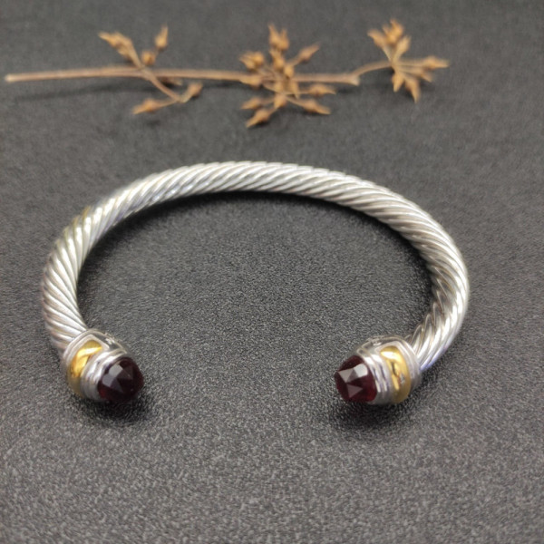 David Yurman 7mm Gold and Silver Double End Cap Red Diamond Cable Bracelet