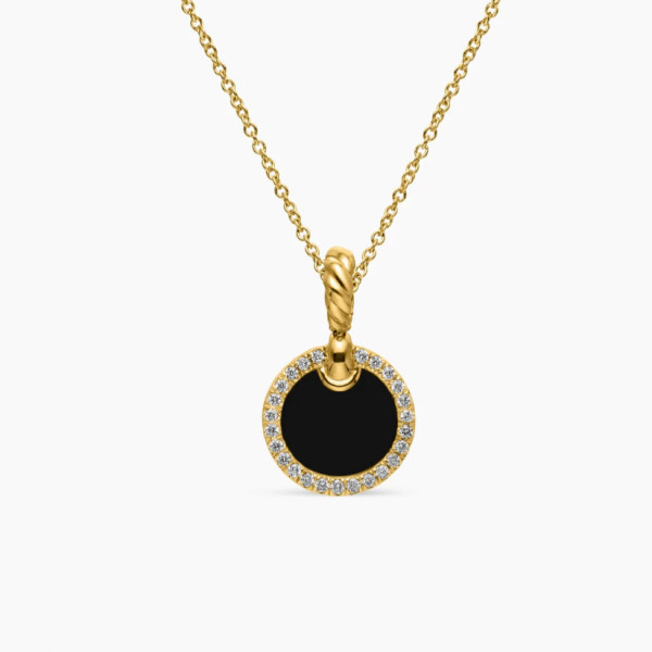 David Yurman 17.8mm Gold Round Black Onyx Diamond Necklace