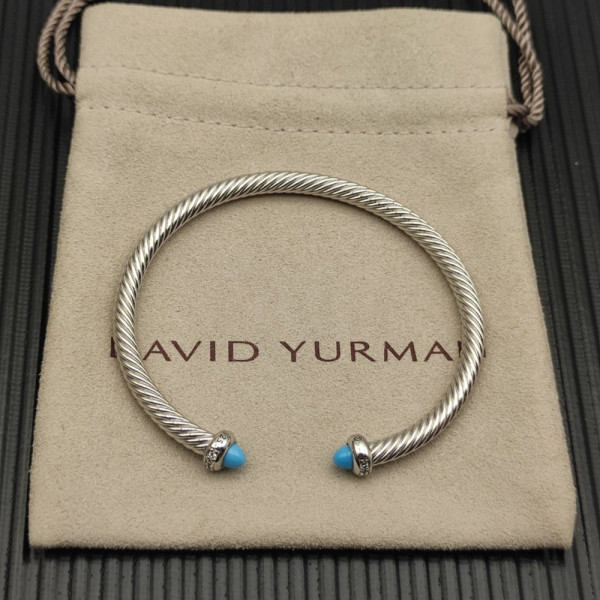 David Yurman 4mm Sterling Silver Turquoise Diamond Bangle Bracelet