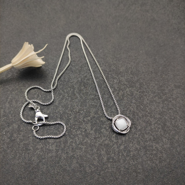 David Yurman 7mm Cable Twist Square White Agate Pendant Necklace, 1.5mm Chain, Length 45cm + 5cm