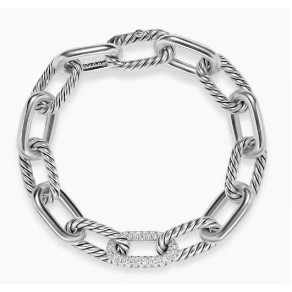 David Yurman Silver Madison Chain Single Diamond Bracelet, 21cm