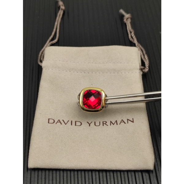 David Yurman Gold and Silver 14mm Square Red Diamond Ring