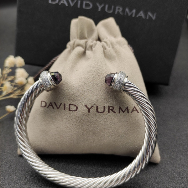 David Yurman 7mm Full Pav&Atilde;&copy; Purple Diamond End Cap Cable Bracelet