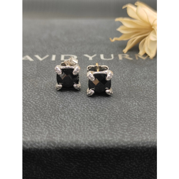 David Yurman 8mm Four-Prong Black Diamond Stud Earrings