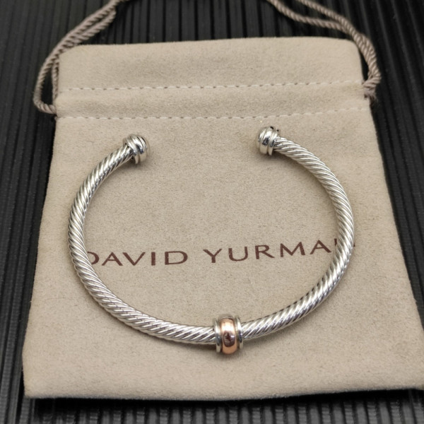 David Yurman 4mm Gold and Silver Rose Gold Single Bead Bracelet