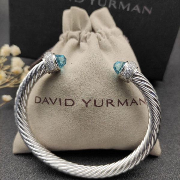 David Yurman 7mm Full Pav&Atilde;&copy; Blue Diamond-Set End Cap Cable Bracelet