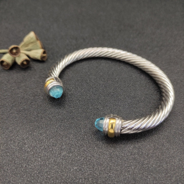 David Yurman 7mm Gold and Silver Double End Cap Blue Diamond Cable Bracelet
