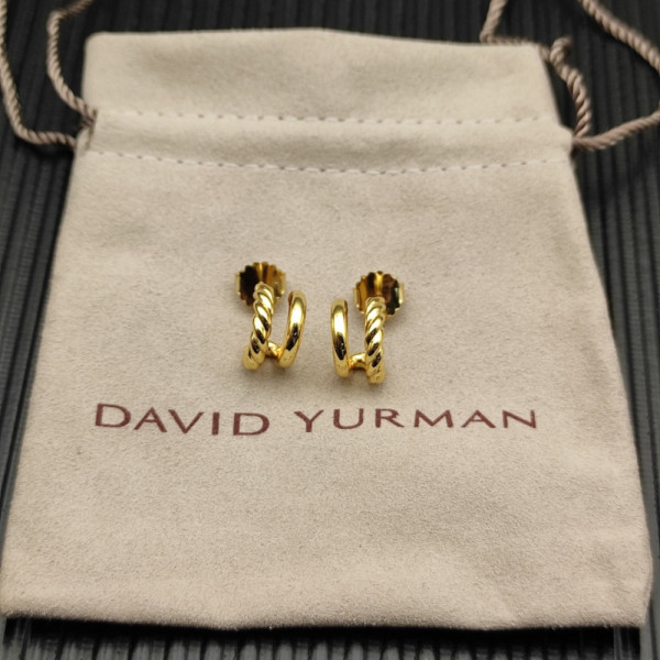 David Yurman Gold 13.5mm Double Hoop Embrace Earrings