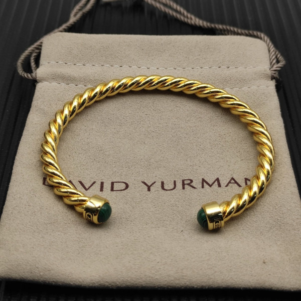 David Yurman 6mm Gold Malachite Cable Cuff Bracelet