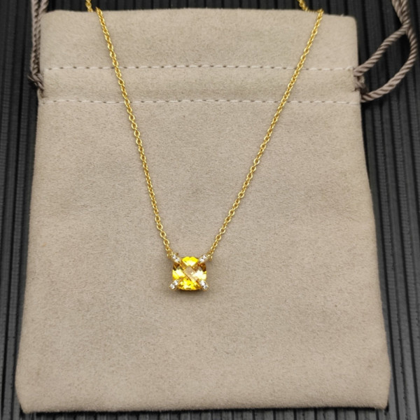 David Yurman Gold 8mm Four-Prong Yellow Diamond Necklace
