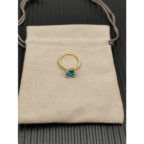 David Yurman Gold 8mm Four-Prong Blue Diamond Ring