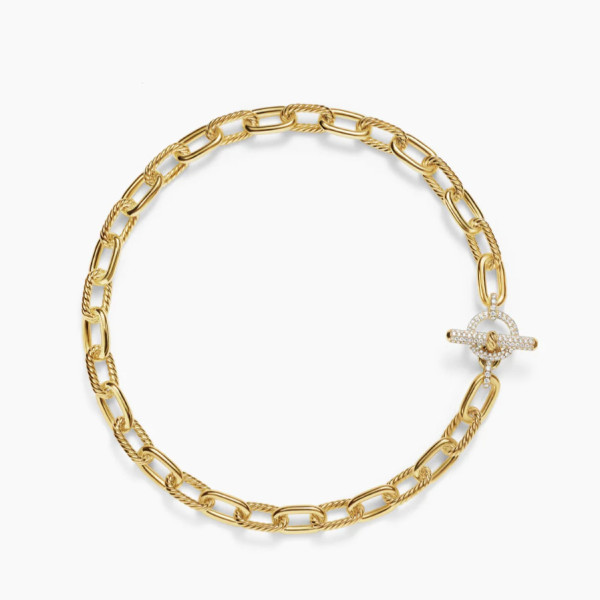 David Yurman 11mm Gold Pav&Atilde;&copy; Twisted Cable Rotating Clasp Necklace