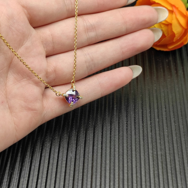 David Yurman Gold 8mm Four-Prong Purple Diamond Necklace