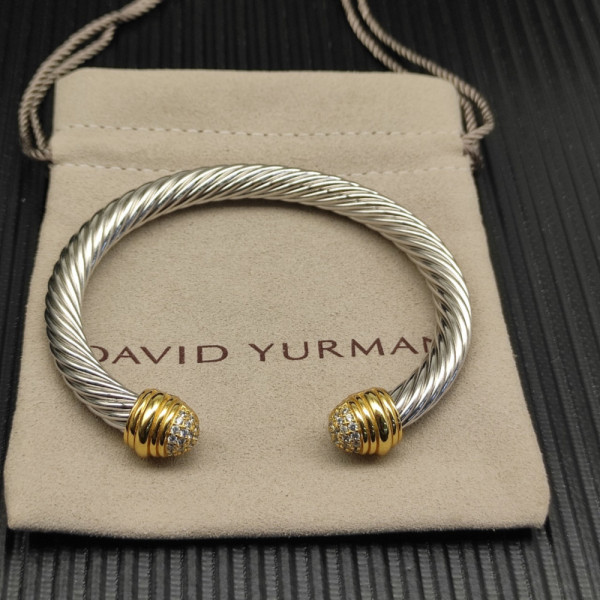 David Yurman 7mm Gold Pav&Atilde;&copy; Half-Diamond Head Cable Cuff Bracelet