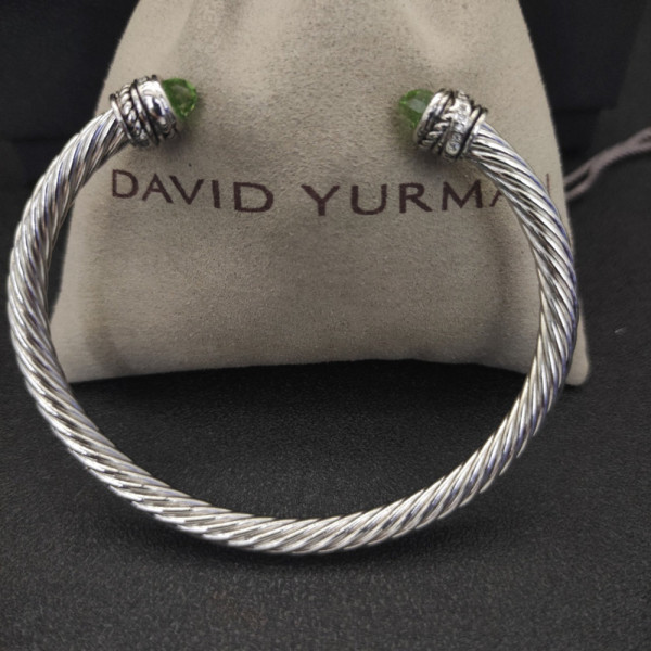 David Yurman 5mm Cable Classics Rotating Light Green Diamond Cuff Bracelet
