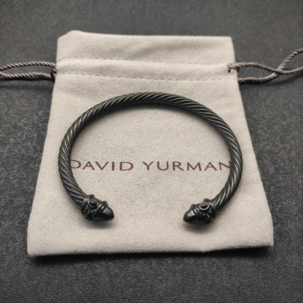 David Yurman 5mm Black Colorful Enamel Cuff Bracelet, Fits Wrist Size 16cm - 20cm