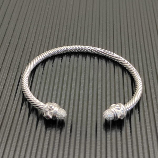 David Yurman Silver 4mm Cable Diamond Lattice Cuff Bracelet