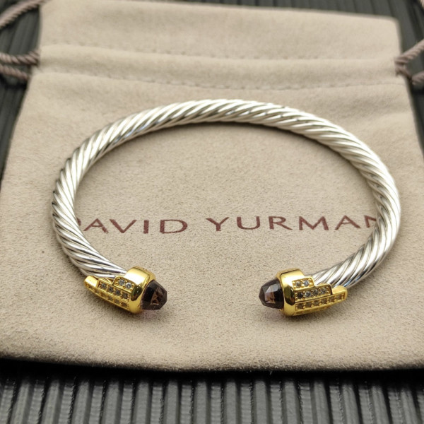 David Yurman 5mm Silver Cable Bracelet with Gold Station and Five-Row Pav&Atilde;&copy; Purple Diamond Accent