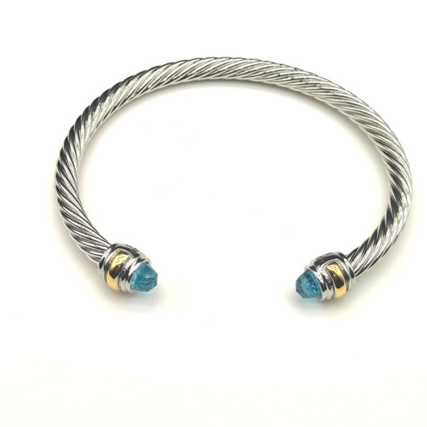David Yurman 5mm Double-End Cap Cable Cuff Bracelet Blue Diamonds