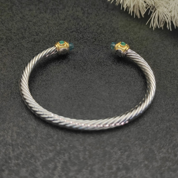David Yurman 5mm Gold Cable Bracelet with Faceted Edge Design and Blue Diamonds