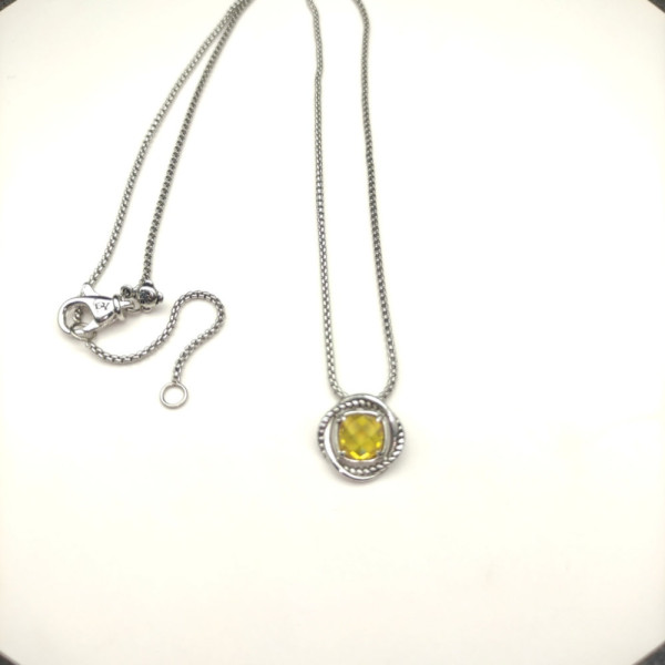 David Yurman 7mm Cable Twist Square Yellow Diamond Pendant Necklace, 1.5mm Chain, Length 45cm + 5cm