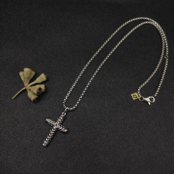 David Yurman Chevron Cross Black Diamond Necklace