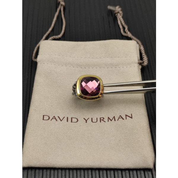 David Yurman Gold and Silver 14mm Square Purple Diamond Ring
