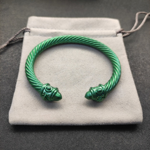 David Yurman 7mm Green Colorful Enamel Cuff Bracelet, Fits Wrist Size 16cm - 20cm