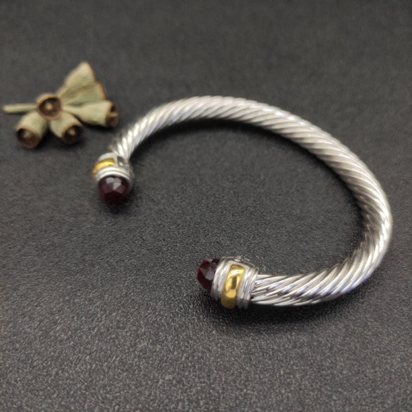 David Yurman 7mm Gold and Silver Double End Cap Red Diamond Cable Bracelet
