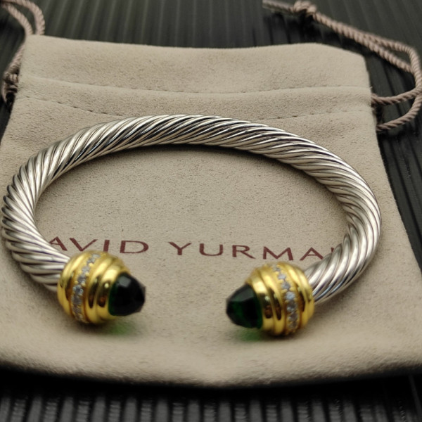 David Yurman 7mm Gold Deep Green Diamond Head Gemstone Bracelet, Fits Wrist Sizes 16&acirc;20cm