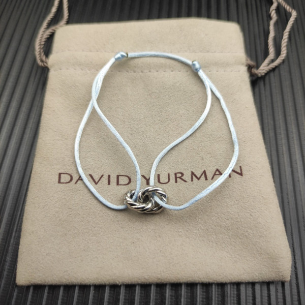 David Yurman Light Blue Double Ring Sterling Silver Nylon Cord Bracelet