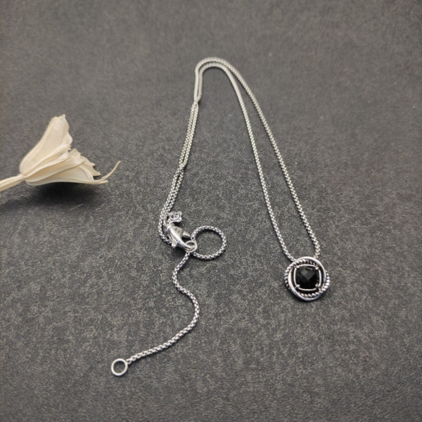David Yurman 7mm Cable Twist Square Black Diamond Pendant Necklace, 1.5mm Chain, Length 45cm + 5cm