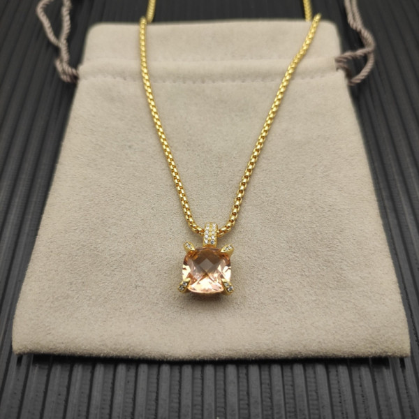 David Yurman Gold 11mm Four-Prong Champagne Diamond Necklace