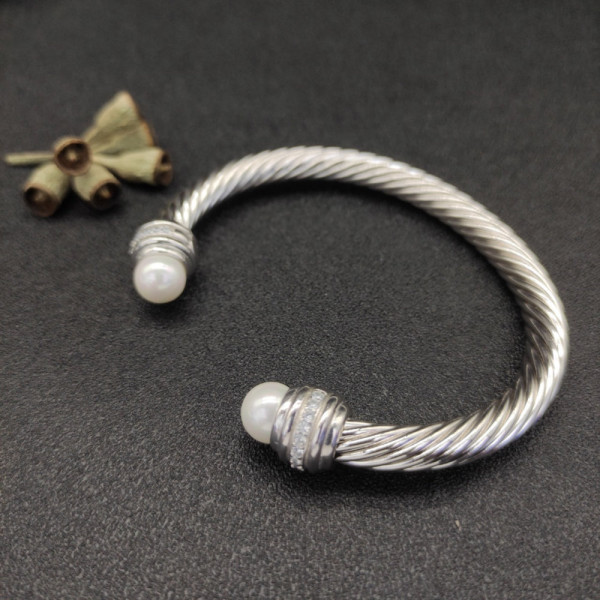 David Yurman 7mm Pearl-Set Cable Cuff Bracelet