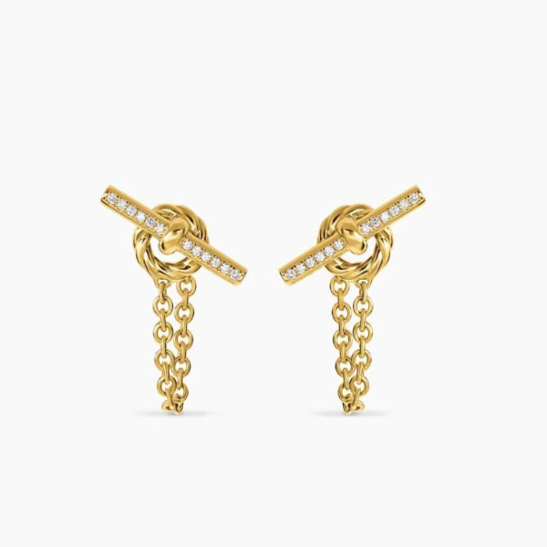 David Yurman Gold Pav&Atilde;&copy; 38.2mm Petite Chain Link Earrings