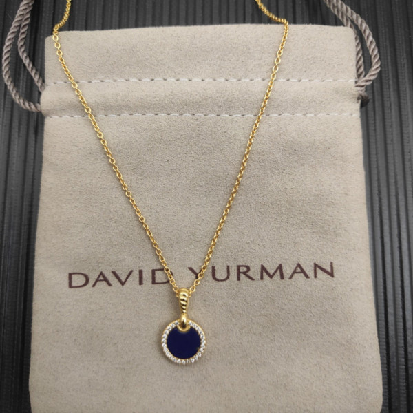 David Yurman 17.8mm Gold Round Lapis Lazuli Diamond Necklace