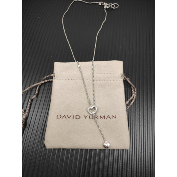David Yurman Silver-Tone Double Heart Diamond Necklace