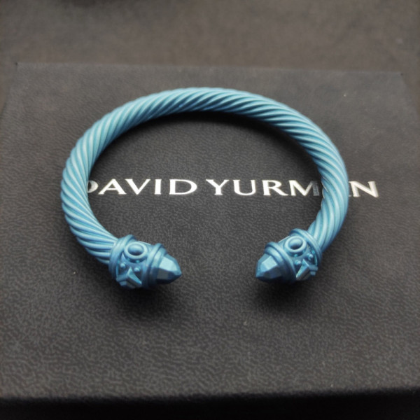 David Yurman 7mm Light Blue Colorful Enamel Cuff Bracelet, Fits Wrist Size 16cm - 20cm